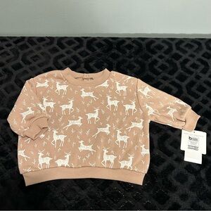 Tan Woodland Animal Deer Print Sweatshirt NWT Size 6-9 Months Grayson Mini